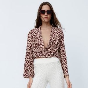 ZARA print cross front blouse size Small NEW